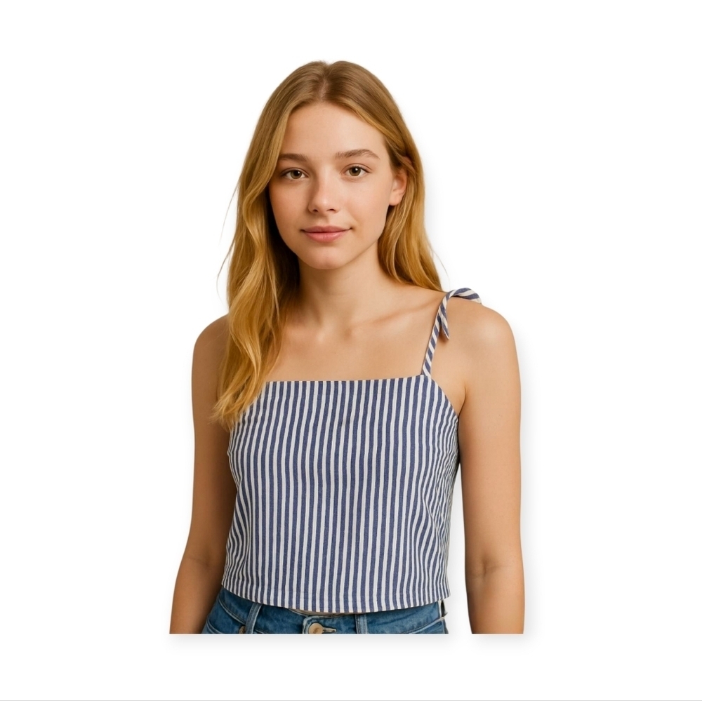 XS Blue White Pinstriped Keyhole Tank Brandy Melville John Galt Summer Top